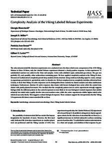 Technical Paper Int’l J. of Aeronautical & Space Sci. 13(1), 14–DOI:IJASSComplexity Analysis of the Viking Labeled Release Experiments Giorgio Bianciardi*