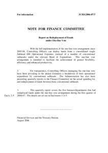 For information  FCRI[removed]NOTE FOR FINANCE COMMITTEE Report on Redeployment of Funds