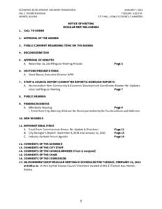 ECONOMIC DEVELOPMENT ADVISORY COMMISSION 491 E. PIONEER AVENUE HOMER, ALASKA JANUARY 7, 2015 TUESDAY, 6:00 P.M.