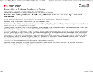 Canada–Colombia relations / Ed Fast / Colombia / Minister of International Trade / Canada-Colombia Free Trade Agreement / United States–Colombia Free Trade Agreement / International trade / Andean Community of Nations / International relations
