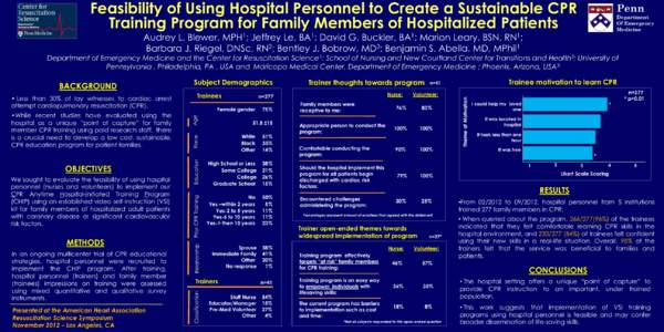 Feasibility of Using Hospital Personnel to Create a Sustainable CPR Training Program for Family Members of Hospitalized Patients Penn Department Of Emergency