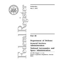 Wednesday, May 2, 2001 Part III  Department of Defense