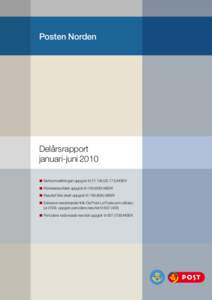 Posten Norden  Delårsrapport januari-juni 2010 n	 Nettoomsättningen uppgick tillMSEK n	 Rörelseresultatet uppgick tillMSEK