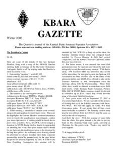 WinterKBARA GAZETTE  The Quarterly Journal of the Kamiak Butte Amateur Repeater Association