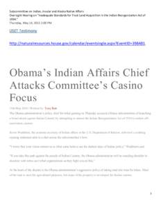 Subcommittee on Indian, Insular and Alaska Native Affairs Oversight Hearing on 