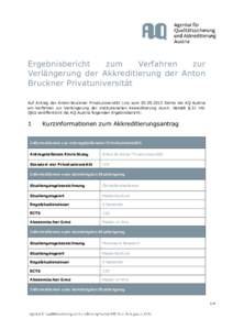 Ergebnisbericht zum Verfahren zur Verlängerung der Akkreditierung der Anton Bruckner Privatuniversität