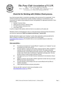 The Pony Club Association of N.S.W. Office 7, 25 Victoria Street, Wollongong NSW 2500 Phone: ([removed]Fax: ([removed]Email: [removed] Correspondence to: PO Box 2085 Wollongong NSW[removed]Check list for 
