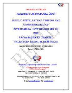 REVISED ON 9th JUNE, JUNE, 2014 REQUEST FOR PROPOSAL (RFP) SUPPLY, INSTALLATION, INSTALLATION, TESTING AND