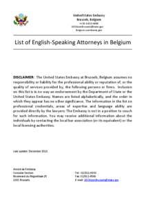 United States Embassy Brussels, Belgium ++[removed]removed] Belgium.usembassy.gov