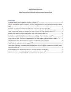 AuditSoftwareVideos.com Video Training Titles (Microsoft Excel and Access Sessions Only) Contents Graphing Data in Excel for Auditors (Aired on Feburary 23rd) .............................................................