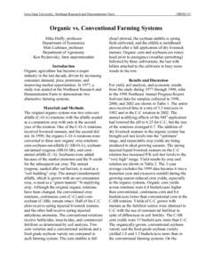 Iowa State University, Northeast Research and Demonstration Farm  ISRF02-13 Organic vs. Conventional Farming Systems Mike Duffy, professor