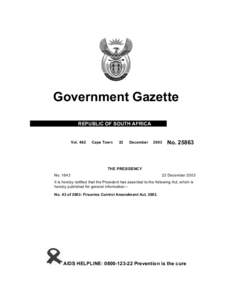 Firearms Control Amendment Act [No. 43 of 2003]