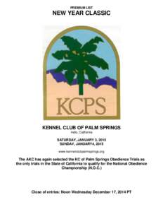 PREMIUM LIST  NEW YEAR CLASSIC KENNEL CLUB OF PALM SPRINGS Indio, California