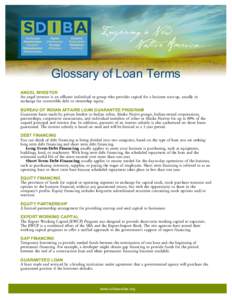 Glossary of Loan Terms ANGEL INVESTOR An angel investor is an affluent individual or group who provides capital for a business start-up, usually in exchange for convertible debt or ownership equity. BUREAU OF INDIAN AFFA