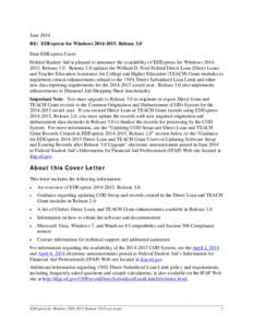 EDExpress for Windows[removed]Release 3.0 Cover Letter