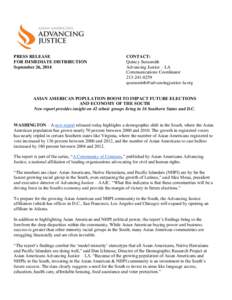 PRESS RELEASE FOR IMMEDIATE DISTRIBUTION September 26, 2014 CONTACT: Quincy Surasmith