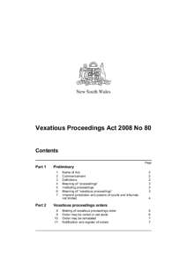 New South Wales  Vexatious Proceedings Act 2008 No 80 Contents Page