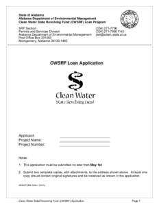 State of Alabama Alabama Department of Environmental Management Clean Water State Revolving Fund (CWSRF) Loan Program SRF Section Permits and Services Division Alabama Department of Environmental Management