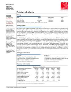 Treasury Board and Finance - Borrowing - Dominion Bond Rating Service report - August 2014
