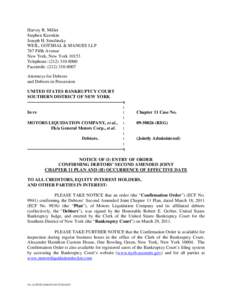 Bankruptcy / Insolvency / Chapter 11 /  Title 11 /  United States Code / Motors Liquidation Company / Trust law / Executory contract / Harvey R. Miller / Debtor / Weil /  Gotshal & Manges / Law / Private law / Business