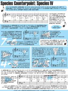 music theory for musicians and normal people by toby w. rush  Species Counterpoint: Species IV with the fourth species, we stop using smaller note values and back up a bit to species I. But instead of having the notes mo