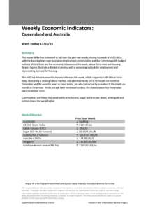 Weekly Economic Indicators: Queensland and Australia Week Ending[removed]Summary The Aussie dollar has continued to fall over the past two weeks, closing the week at US$0.8814, with media citing fears over Australian em