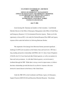 USEPA: OCIR: Testimony Of Deborah y. Dietrich, July 27, 2006