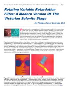 Micscape Magazine. MayRotating Variable Retardation Filter: A Modern Version Of The Victorian Selenite stage.  Page 1 Rotating Variable Retardation Filter: A Modern Version Of The