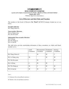 比亞迪股份有限公司 BYD COMPANY LIMITED (a joint stock company incorporated in the People’s Republic of China with limited liability)