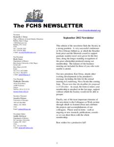 The FCHS NEWSLETTER www.frenchcolonial.org President Kenneth J. Orosz Dept. of History & Social Studies Education