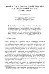 Inductive Prover Based on Equality Saturation for a Lazy Functional Language⋆ (Extended Version) Sergei A. Grechanik Keldysh Institute of Applied Mathematics Russian Academy of Sciences