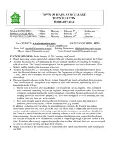 TOWN OF BEAUX ARTS VILLAGE TOWN BULLETIN FEBRUARY 2012 *******************************************************************************************  WABA BOARD MTG.