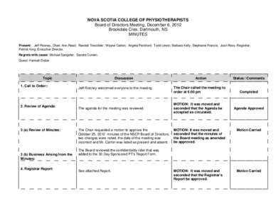 Government / Politics / Minutes / Second / Agenda / Motion / Committee / Adjournment / Nova Scotia / Parliamentary procedure / Meetings / Principles