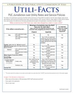 A PUBLICATION OF THE PUBLIC UTILITY COMMISSION OF TEXAS  Utili-Facts PUC Jurisdiction over Utility Rates and Service Policies The tables in this publication summarize the Public Utility Commission of Texas (PUCT) jurisdi