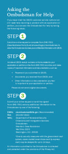 Asking the Ombudsman for Help If you have tried the USCIS customer service options but still need help resolving a problem with an application or petition, you can ask the Ombudsman for help by taking the following steps