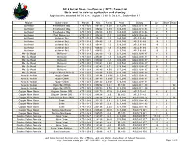 2014 Initial Over-the-Counter (IOTC) Parcel List State land for sale by application and drawing Applications accepted 10:00 a.m., August 13 till 5:00 p.m., September 17 Region Southeast Southeast