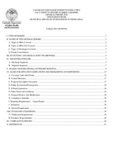 COLORADO DISCHARGE PERMIT SYSTEM (CDPS) FACT SHEET TO PERMIT NUMBER COR090000 GENERAL PERMIT FOR DISCHARGES FROM MUNICIPAL SEPARATE STORM SEWER SYSTEMS (MS4s)