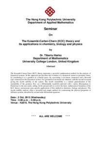 The Hong Kong Polytechnic University Department of Applied Mathematics Seminar On The Kosambi-Cartan-Chern (KCC) theory and