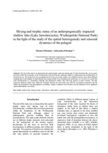 Aquatic ecology / Water / Water pollution / Biology / Environmental science / Lakes / Limnology / Trophic state index / Chlorophyll / Wielkopolska National Park / Phytoplankton