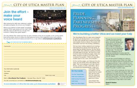 CITY OF UTICA MASTER PLAN  Join the effort – make your voice heard