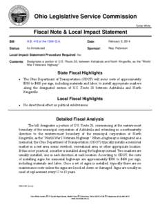 Ohio Legislative Service Commission Tynita White Fiscal Note & Local Impact Statement Bill: