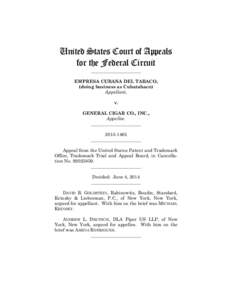 United States Court of Appeals for the Federal Circuit ______________________ EMPRESA CUBANA DEL TABACO, (doing business as Cubatabaco)