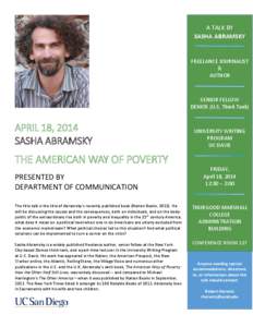 A TALK BY SASHA ABRAMSKY FREELANCE JOURNALIST & AUTHOR