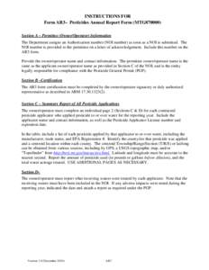 INSTRUCTIONS FOR Form AR3– Pesticides Annual Report Form (MTG870000) Section A – Permittee (Owner/Operator) Information The Department assigns an Authorization number (NOI number) as soon as a NOI is submitted. The N