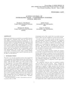 Proceedings of ASME FEDSM ’[removed]ASME Fluids Engineering Division Summer Meeting New Orleans, Louisiana, May 29 – June 1, 2001 FEDSM2001–18275 ACTIVE CONTROL OF
