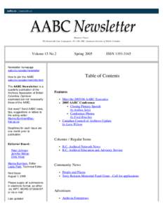 AABC Newsletter  - Vol.15 No.2 Spring 2005