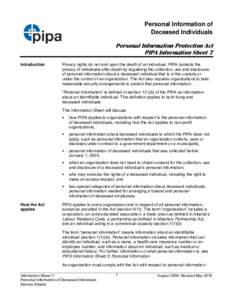 PIPA Information Sheet 7: Personal Information of Deceased Individuals