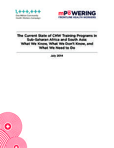 The Current State of CHW Training Programs in Sub-Saharan Africa and South Asia: What We Know, What We Don’t Know, and What We Need to Do July 2014