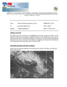 DISMAC MINISTRY OF PROVINCIAL DEVELOPMENT & NATIONAL DISAS TER MANAGEMENT OFFI C E 1 K n o l l y P l a z a , K n o l l y S t r e e t , S u v a ; Post Office Box 2219, Government Buildings Suva Republic of the Fiji Island