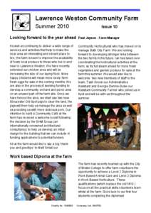 Lawrence Weston Community Farm Summer 2010 Issue 10  Looking forward to the year ahead
